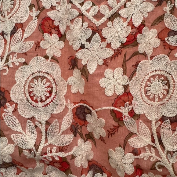 Pink Floral Embroidered Dress with Cream Lace Detail Size XL- cottagecore - Picture 5 of 15